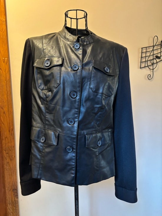 Anne Klein Jackets & Blazers - Anne Klein Black Mixed-Media Button Front Leather Jacket